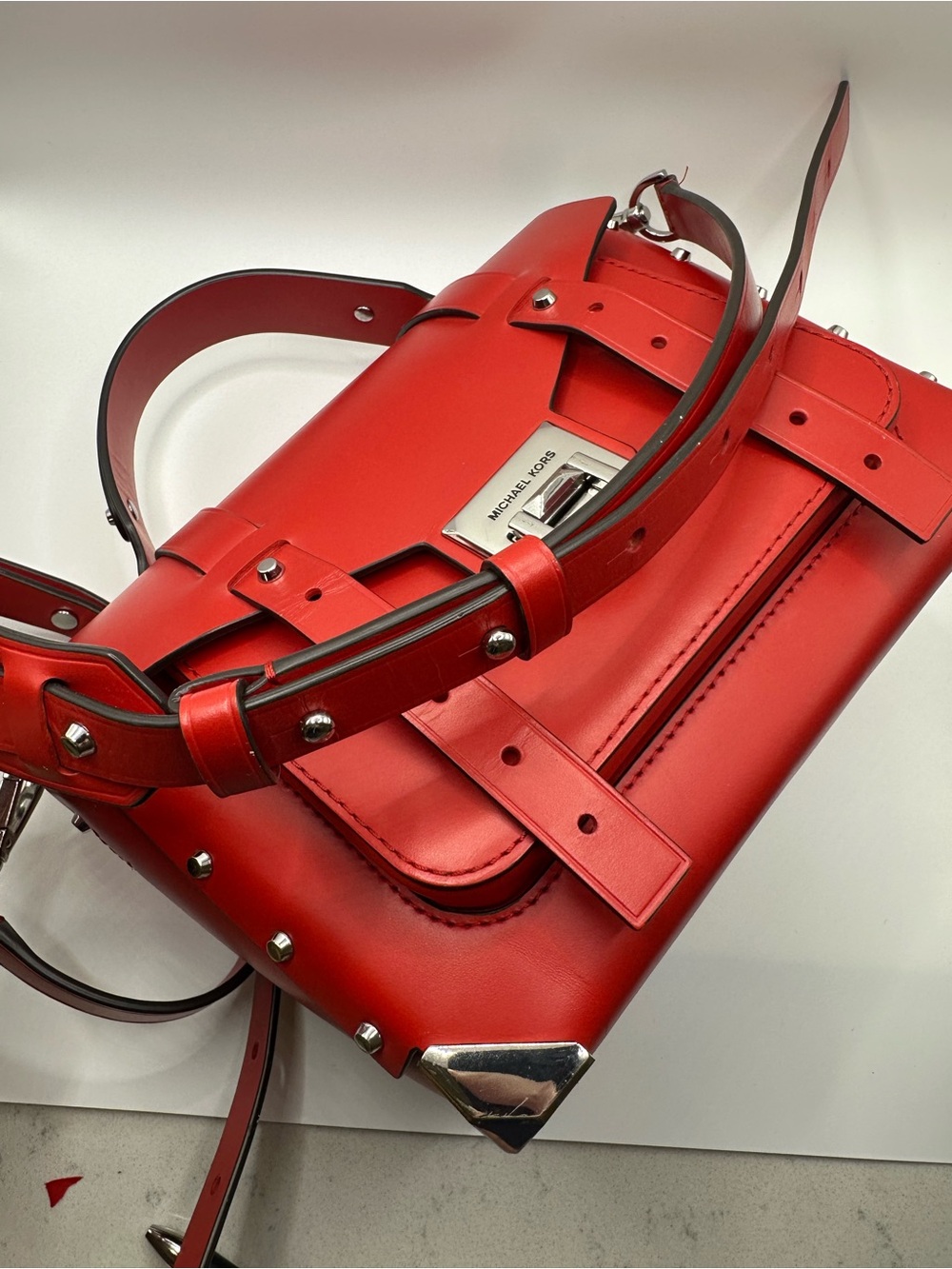 Michael Kors Red Leather Structured Satchel with Silver Hardware - Picture 5 of 11